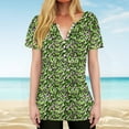 thumbnail image 2 of HAPIMO Women' Plus Size V-Neck Tees Flower Print Tops Summer Tops for Women Fashion Clothes Casual Loose Elegant Blouses Flowy Dressy Tunic Green L, 2 of 9