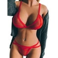 thumbnail image 2 of Orqqct Women Sexy Bikini 2 Piece Lingerie Set Mesh See Through Bra Set Lace Up Underwear, 2 of 4