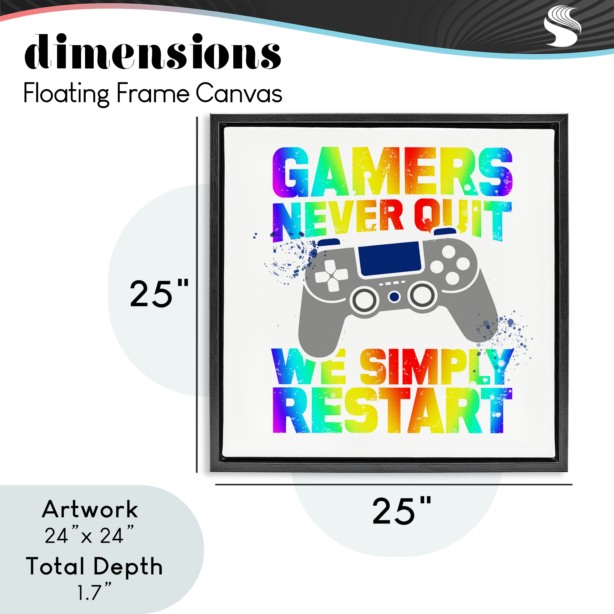 Rainbow Gamers Never Quit Black Framed Floater Canvas Wall Art, design by Kim Allen