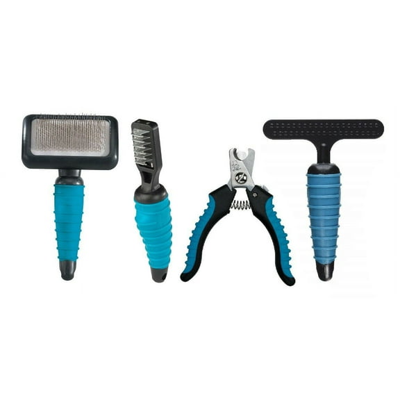 4 Piece Dog Grooming Tool Kit Professional Pet Groomer Basic Supplies Teal Color