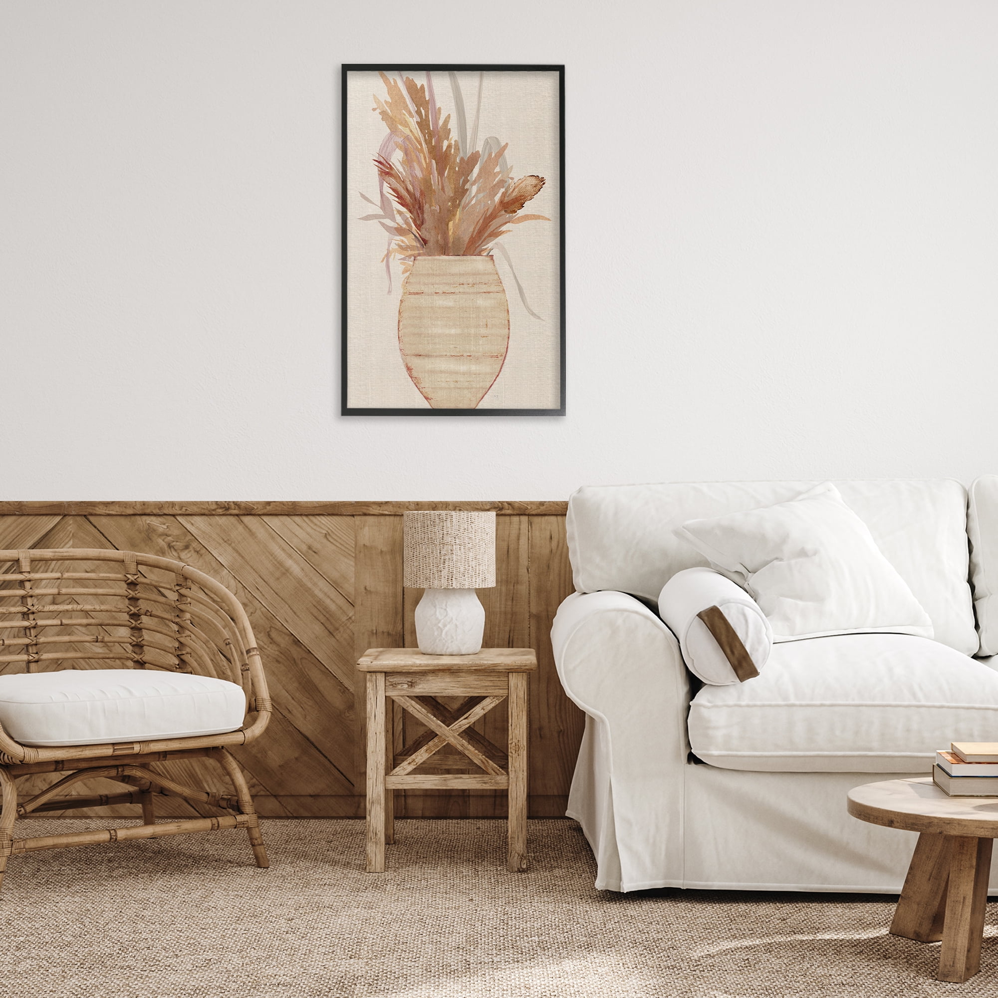 Stupell Industries Rustic Wheat & Pottery Botanical & Floral Painting Black Framed Art Print Wall Art, 20 x 30
