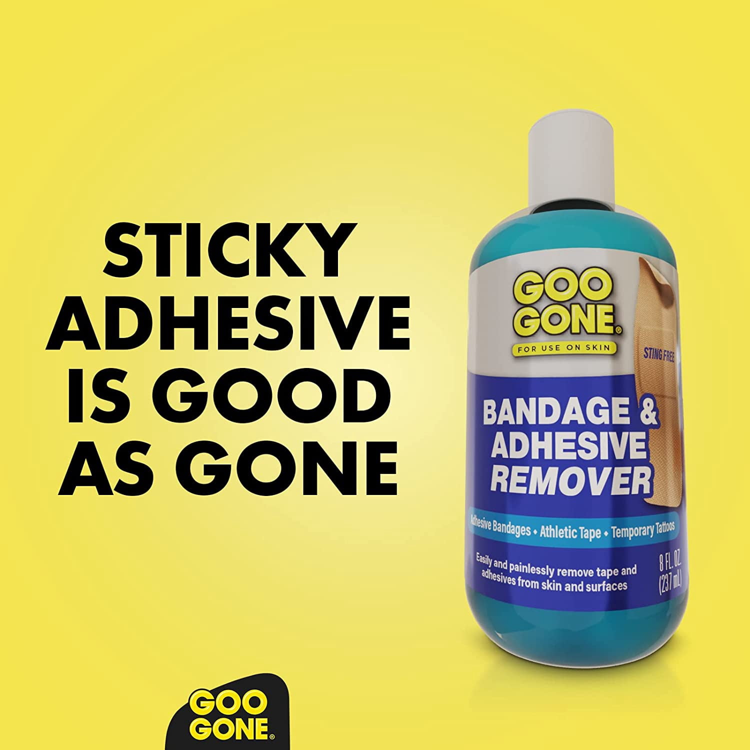 Goo Gone Medical Grade Bandage and Medical Tape Adhesive Remover For Skin, Reduces Pain and Irritation, Alcohol-Free, 8 oz