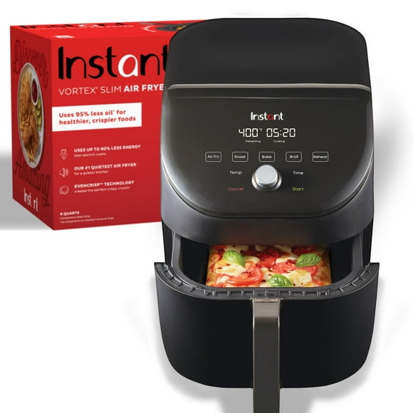 Instant Vortex Slim XL 6QT Air Fryer that Crisps, Roasts, Reheats, Bakes, Broils & is Quiet, Space Saving, Nonstick, Dishwasher-Safe, 100+ In-App Recipes, from the Makers of Instant Pot, Black