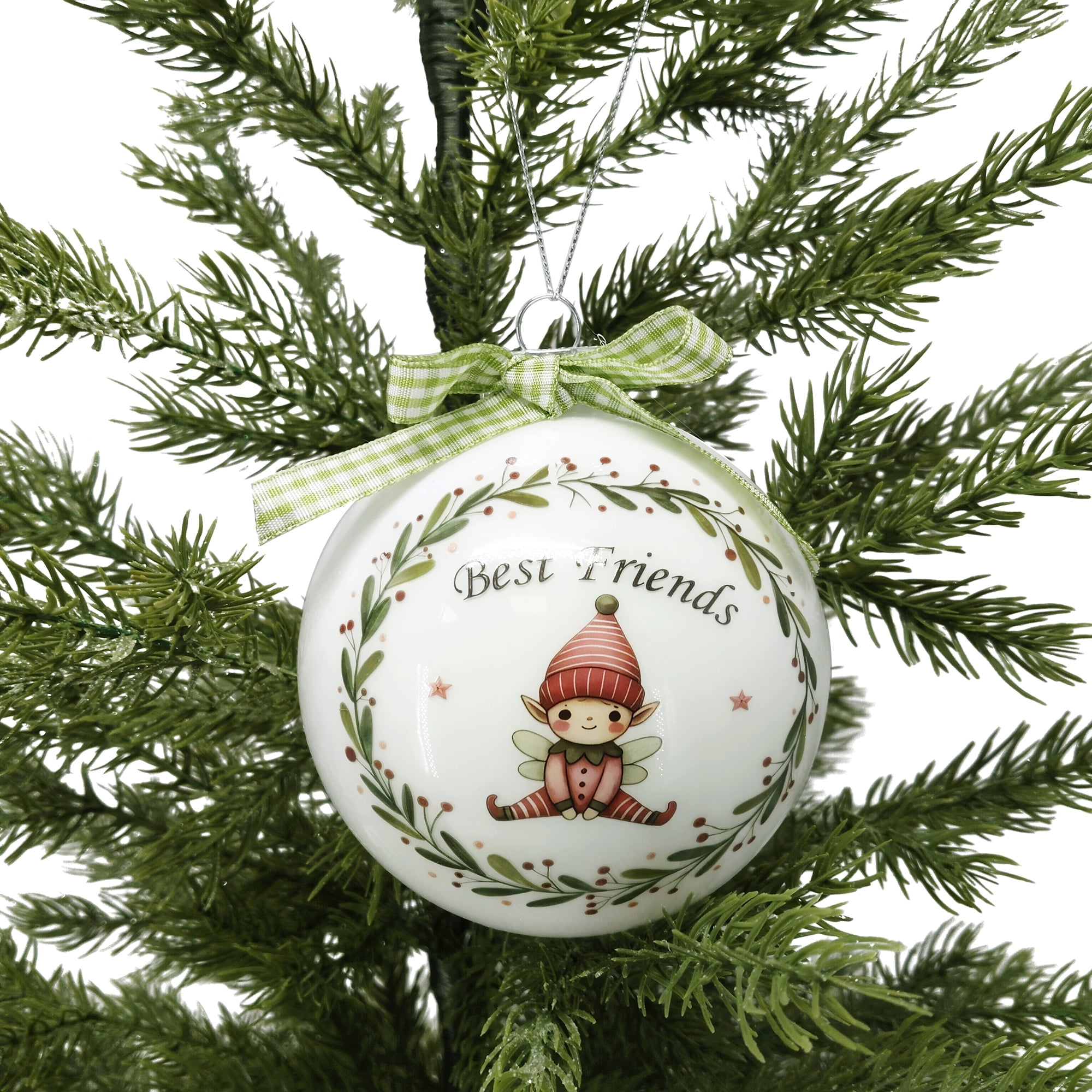 Holiday Time 100m Plaid Friend Glass Ornament, HOLIDAY TIME DIA 100MM PLAID FRIEND GLASS ORNAMENT