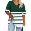 FNFYFH Plus Size Shirts for Women Striped Short Sleeve Tops V Neck Tees,Black