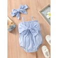 thumbnail image 2 of Franhais Baby Girls 2Pcs Summer Outfits, Striped Print Bow Front Strap Romper with Headband Set, 2 of 9
