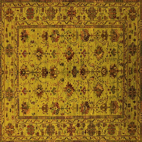 Ahgly Company Indoor Square Oriental Yellow Industrial Area Rugs, 6' Square