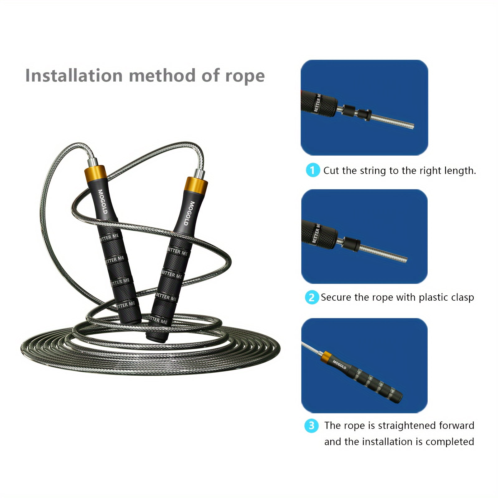 Heavy-duty adjustable speed jump rope, anti-tangle design, self-locking screwless mechanism - extra long (over 1.5 meters), adult jump rope, men's jump rope, women's jump rope, heavy-duty men's jump