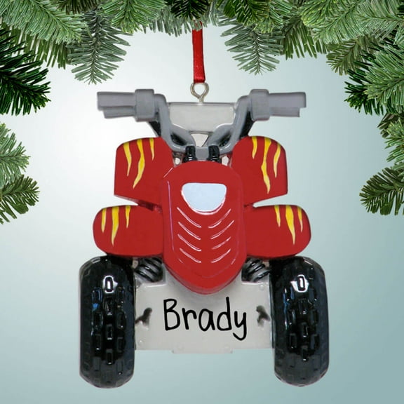 Personalized 4-Wheeler ATV - Red Christmas Ornament - Off Road Racing - Vacation - Quad Biking