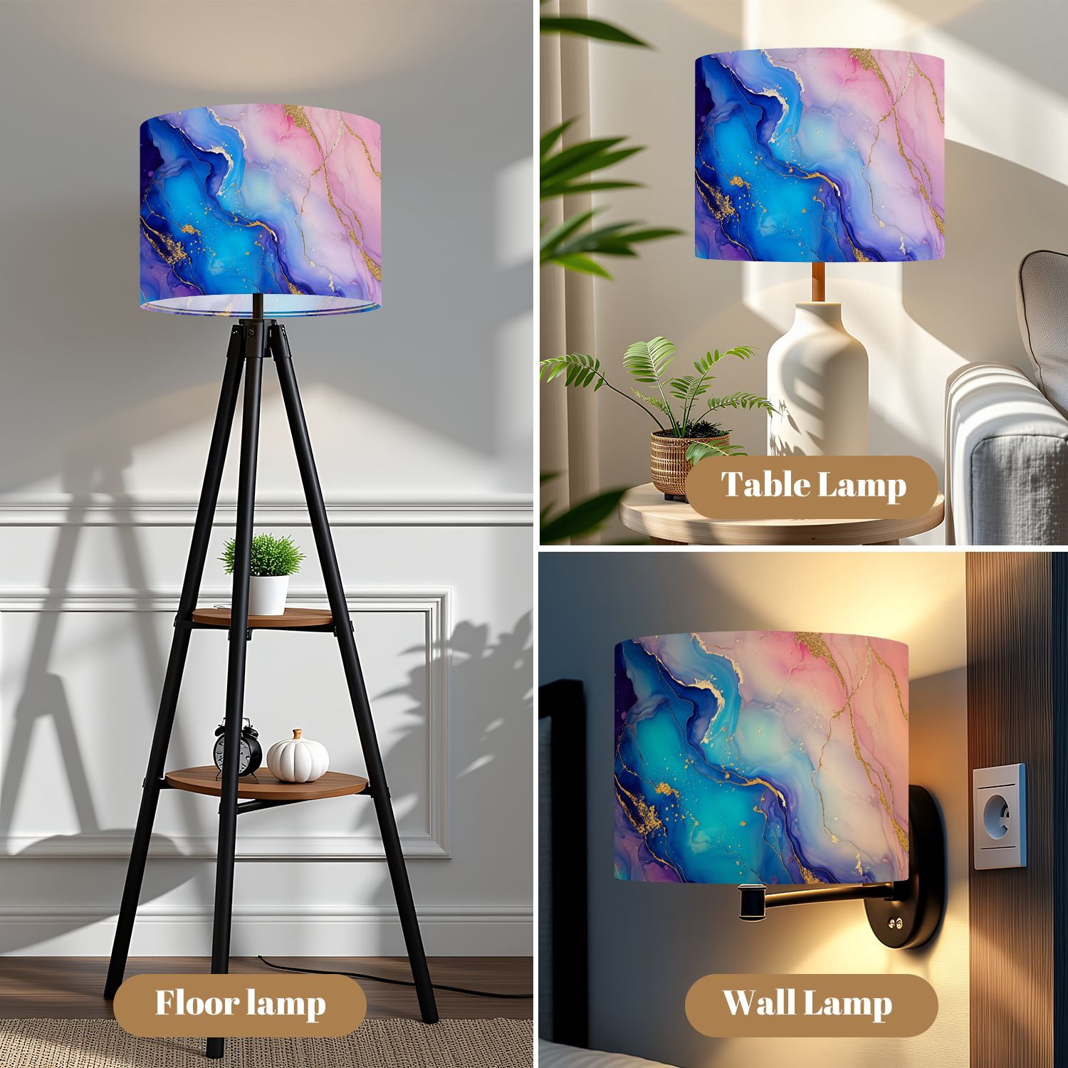 Linen Drum Lamp Shades Alcohol ink colors translucent Abstract multicolored marble 13" x 13" x 10" Lampshade for Table Lamps Floor Lamps Lamp Shade Replacement Easy Assembly Required