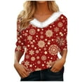 thumbnail image 2 of Lroveb Christmas Shirts for Women Holiday Tops Long Sleeve Faux V Neck T Shirt Xmas Tree Snowflakes Graphic Top Loose Blouse Graphic T Shirts, 2 of 4