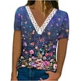 thumbnail image 2 of Ichuanyi liquidación de la moda femenina encaje impreso mangas cortas blusa en V tops casuales ICHUANYI WER2023081604225, 2 of 5