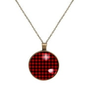 OWNTA Red & Black Scottish Plaid Pattern Gorgeous Glass Circular Pendant Necklace for Women - Stunning Addition to Your Collection!