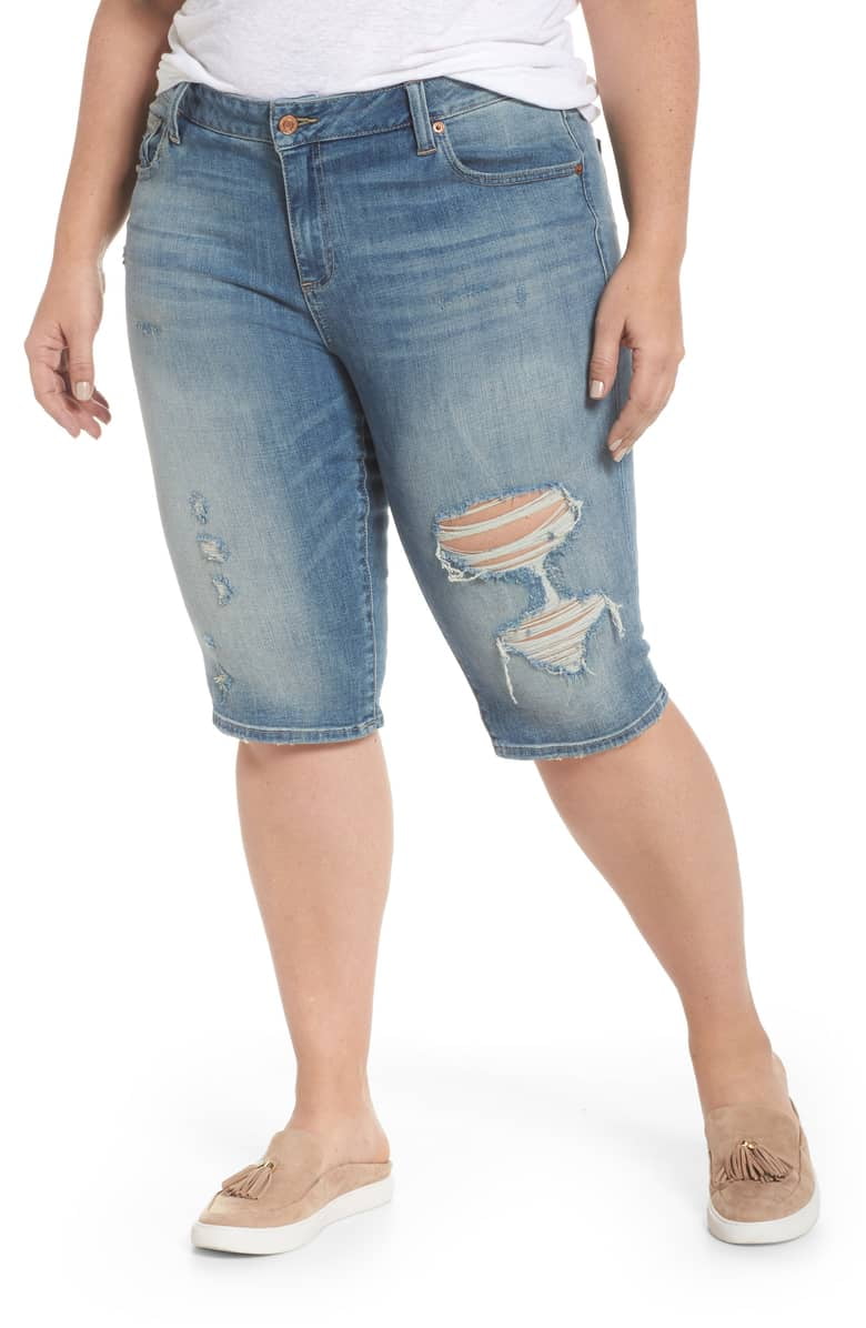 Ripped Denim Bermuda Shorts - Plus 