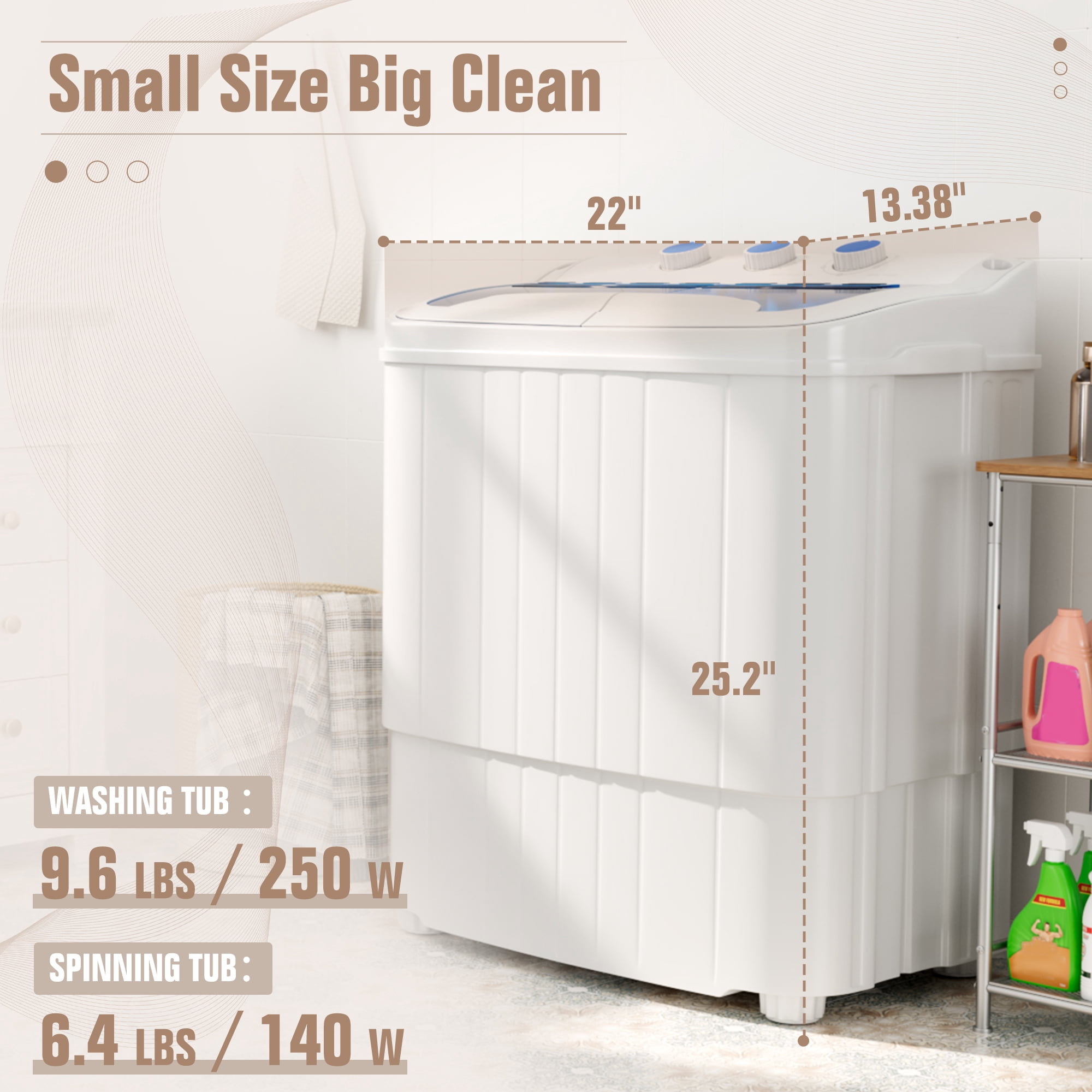 SUNCROWN Portable Washing Machine, 16lbs Portable Washer and Dryer Combo with Drain Pump, 2 In 1 Mini Compact Twin Tub Laundry Washine for Camping, Apartments, Dorms, RV (Blue)