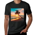 thumbnail image 2 of Wuche Sunset Beach Tropical Beach Palm Trees, Shirt Design Art Display, T-shirt Children's Gift Leisure Breathable Men, Women, Boys and Girls Black, 2 of 4