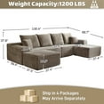 thumbnail image 4 of Wiilayok 135" Cloud Sectional Sofa with 1 Ottoman,Modern Minimalist Upholstered Couches, Oversized Boneless Comfort U Shaped Sofa for Living Room,Deep Seat Corner Couch,Brown(Plush Corduroy Fabric), 4 of 8