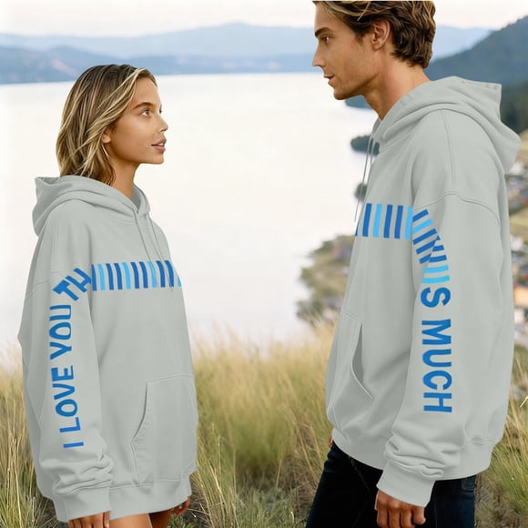 Xdegoge Couples Hoodies I Love You This Much Hoodie - Anniversary Personalized Gift Husband and Wife, Him & Her, Fiance Sweatshirts Matching Outfits Valentines Day Gifts for Boyfriend Girlfriend