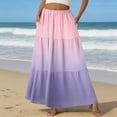 thumbnail image 2 of LWavelet Women Ombre Tiered Maxi Skirt Elastic High Waist With Pockets Casual Long Skirt Purple Pink M, 2 of 6