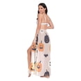 thumbnail image 3 of FORMRS Womens Long Sarong Beach Wrap Semi-Sheer Bikini Skirt Bathing Swimsuit Cover Up, Beige Halloween Pumpkin, 3 of 7