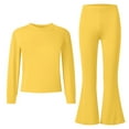 thumbnail image 5 of Splozh Kid Girls Clothes Girls Outfits Girls 2 Piece Set Fall Spring Outfits Lounge Sets Long Sleeve Top Wide Leg Pants Sweatsuit Clothing Set Yellow,7-8 Years, 5 of 6
