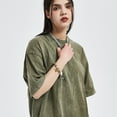 thumbnail image 3 of Camiseta retro de algodón con cuello redondo para hombre y mujer, de verano, verde, de manga corta, con hombros caídos, holgada, informal, azul, 3 of 5