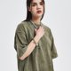 thumbnail image 3 of Hombres Mujeres Algodón Retro Cuello Redondo Camiseta Verano Verde Manga Corta Hombro Caída Suelta Casual Tops Camisetas, Azul, 3 of 5
