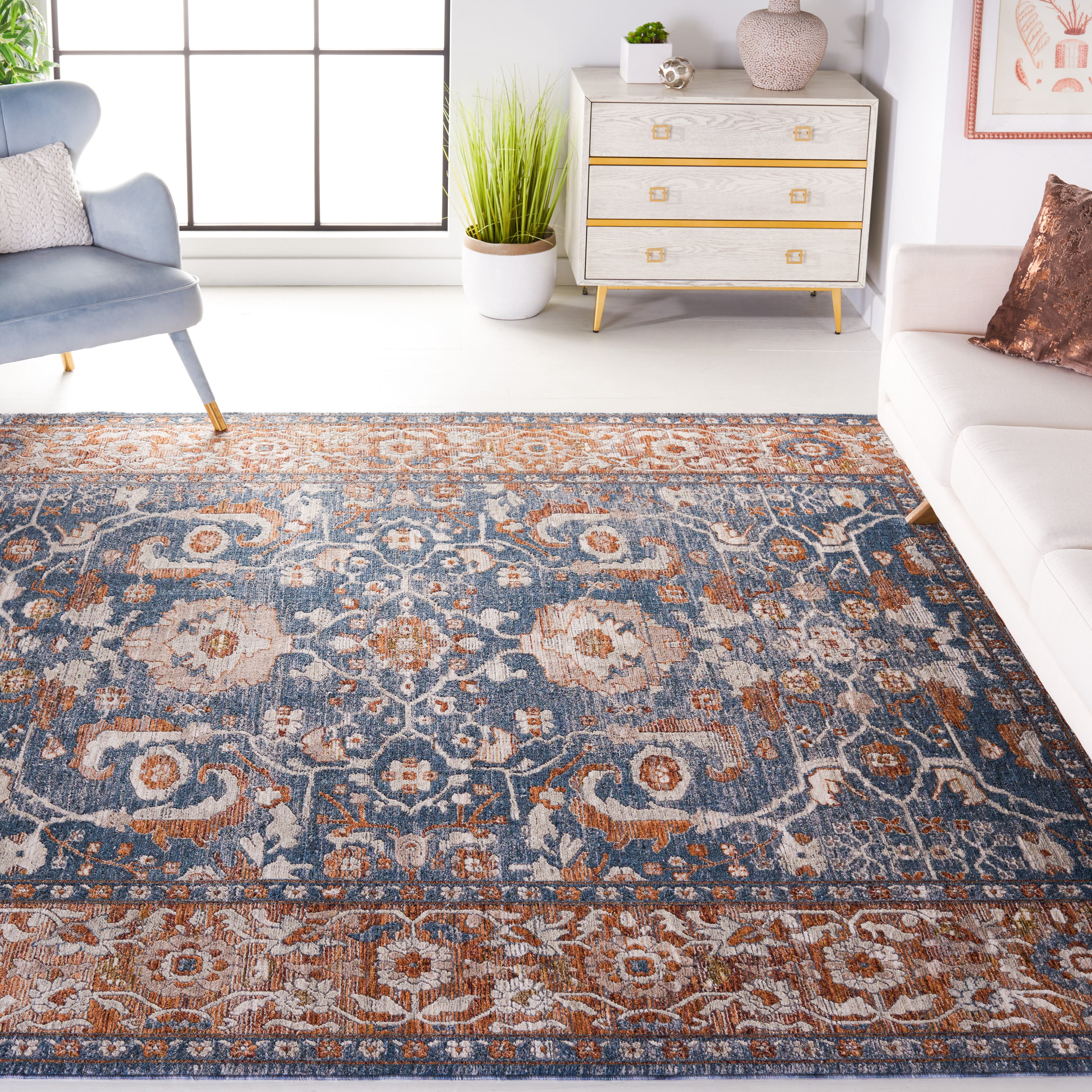 Safavieh Heirloom Fenton Oriental Polyester Area Rug, Blue/Rust, 9' x 12'