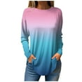thumbnail image 2 of Women's Gradient Printed Tunic Tops Casual Long Sleeve Shirts Round Neck Pullover, 2 of 6