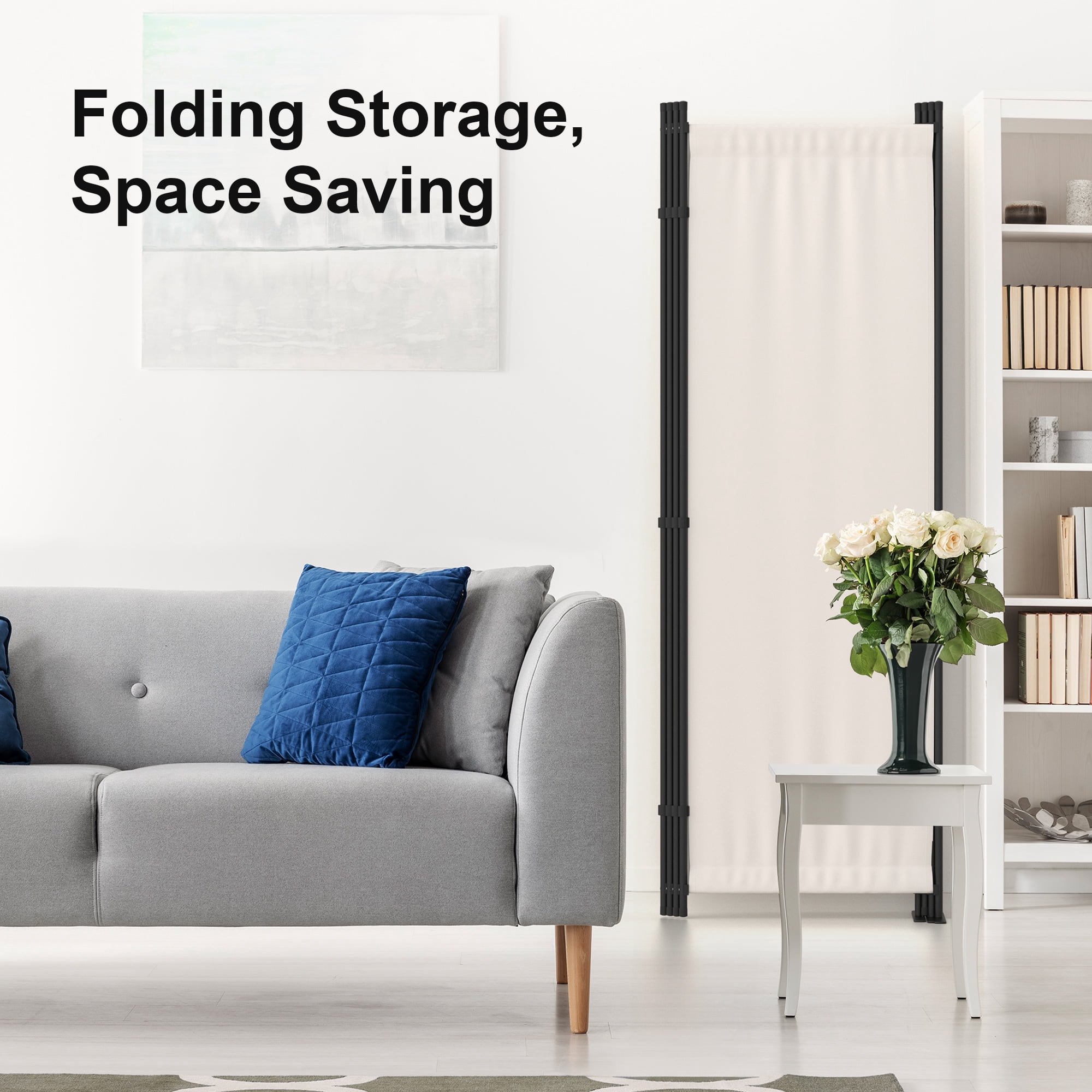 Room Divider 4 Panel Folding Privacy Screens 88" Portable Room Partition for Room Separator Freestanding Wall Divider for Office Bedroom Classroom Hospital, White