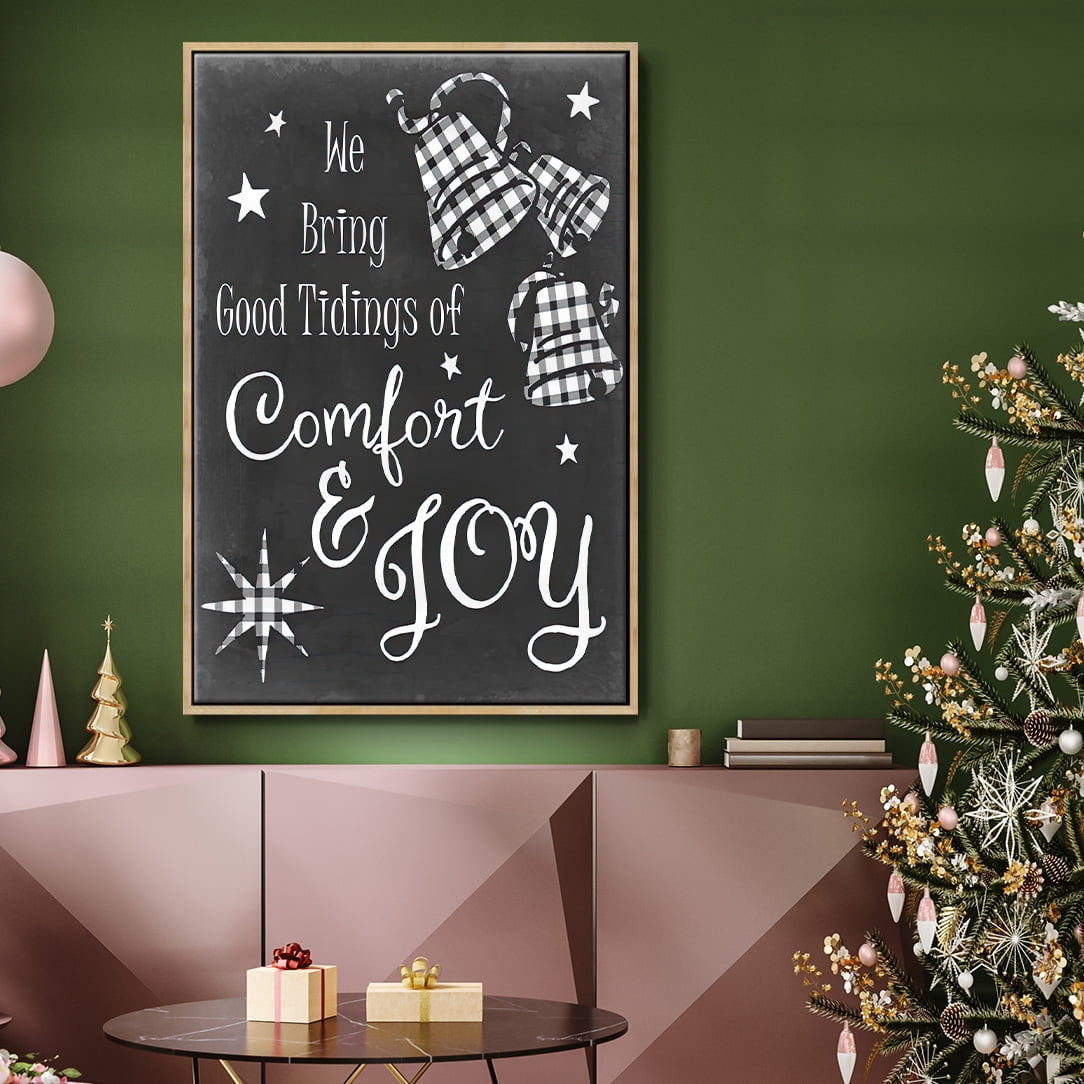 Comfort and Joy - Framed Gallery Wrapped Holiday Canvas - 27 x 41 - Natural Wood Frame