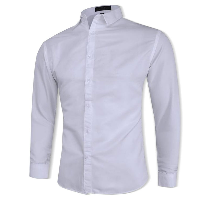 PEASKJP Stretch Mens Dress Shirts Long Sleeve Slim Fit Dress Shirts for Men  Muscle Fit Big and Tall Button-Down Shirt (White,S) - Walmart.com