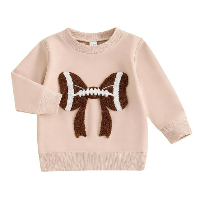 Girls Autumn Long Sleeve Hooded Pullover Featuring Delicate Bow and Football Embroidery Design for Casual Loose Fit Comfort