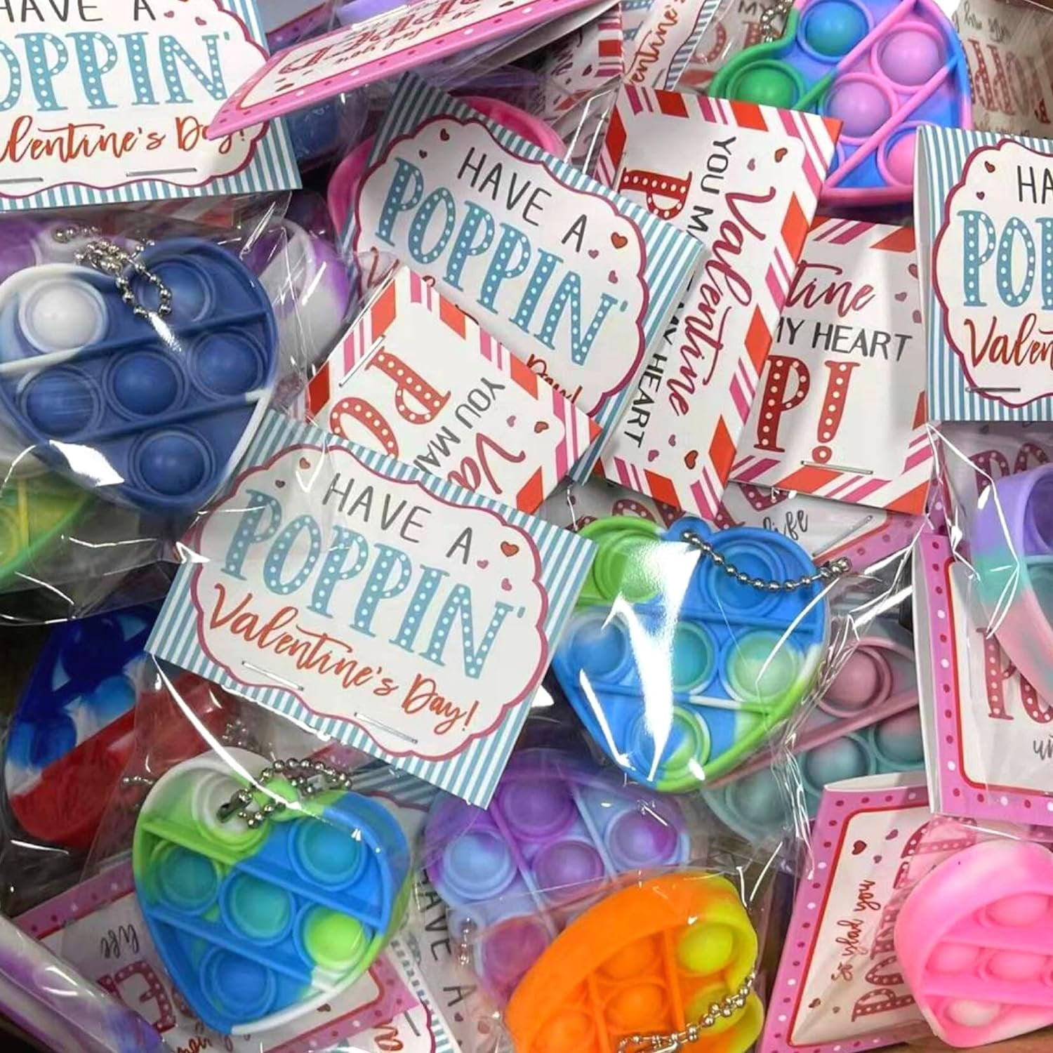 Heart Pop It Bracelet Valentines Class  24 Pack School Fidget Toys Unique Vday Bulk Hearts Cards Poppin in Happy Vday