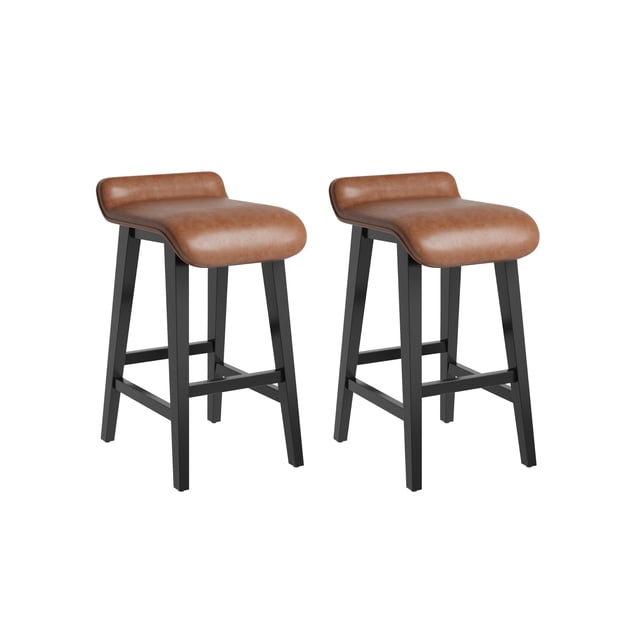 Bar Stools Set of 2/4, 26" Upholstered Counter Height Bar Stools with Low Back & Footrest – Faux Leather Kitchen Counter Chairs – Black / Brown / Dark Green