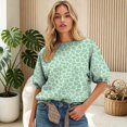 thumbnail image 3 of Kcolen Women Leopard Print Raglan Puff Half Sleeve Pullover Top, Loose Crew Neck Casual Sweatshirt for Fall Layering Top, 3 of 5