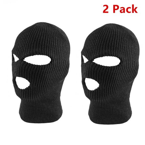 2 Pack of 3 Hole Face Mask for Winter, Black Beanie, Balaclava, Ski and Snowboard Hat, Cap Wear