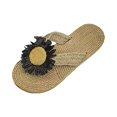 thumbnail image 3 of Willtoo Cute Linen Daisy Flip Flops For Women Thong Sandals Slides Summer Premium Comfort Slippers Arch Support Yoga Mat Footwear, 3 of 5