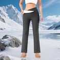 thumbnail image 4 of Women's Fleece Lined High Waist Flare Pants, Crossover Waist Thermal Trousers with Pockets, Warm Bootcut Bottoms Yoga Pants, S-2XL, 4 of 7