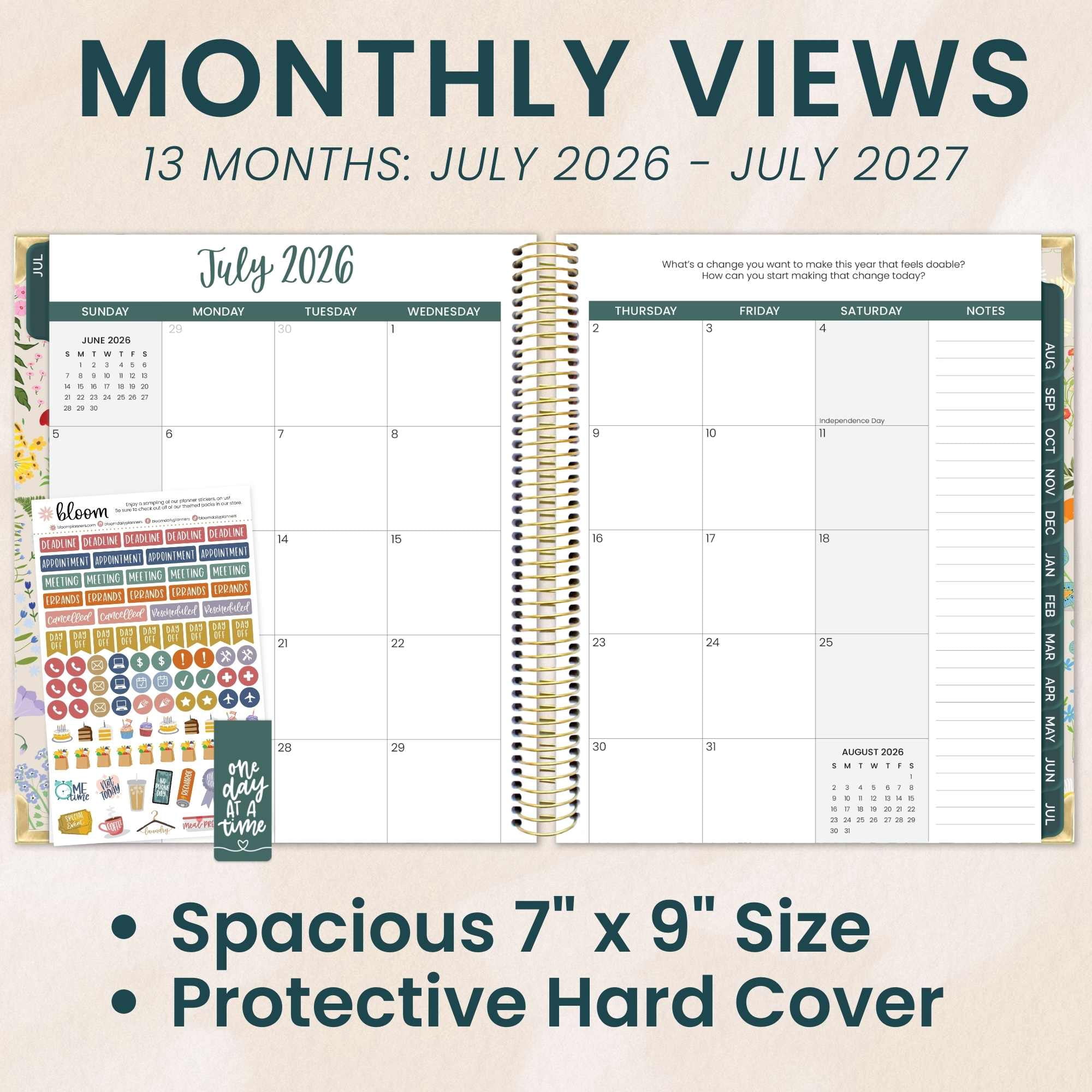 bloom daily planners 2026-2027 Academic Goal & Vision Planner, 13-Month Monthly & Weekly Hard Cover, 7.5" x 9", Garden Party