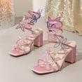 thumbnail image 4 of Womens Heels Sparkly Spiral Strap Heeled Gladiator Sandals Glitter Rhinestone Butterfly Stilettos Dress Shoes Pink Size 8, 4 of 6