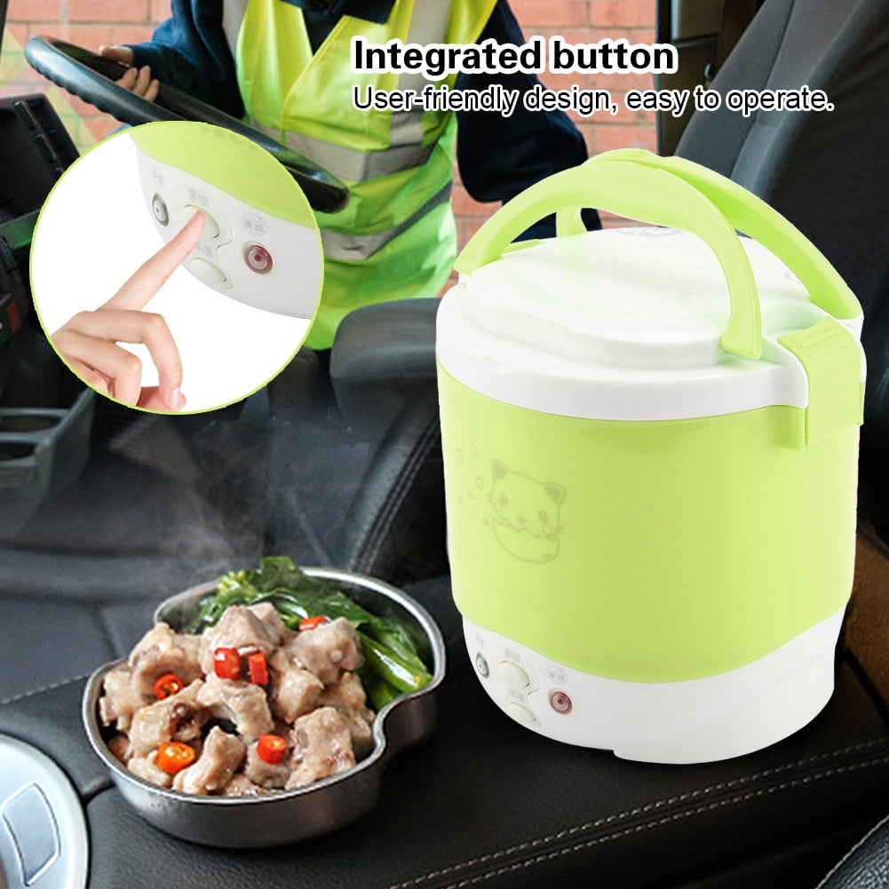 BOKYAN 12V 100W Portable Car Electric Rice Cooker, 1L Travel Food Steamer with Non-stick Inner Pot, Green - 6.2 x 6.2 x 6.1 inches / 15.7 x 15.7 x 15.5 cm