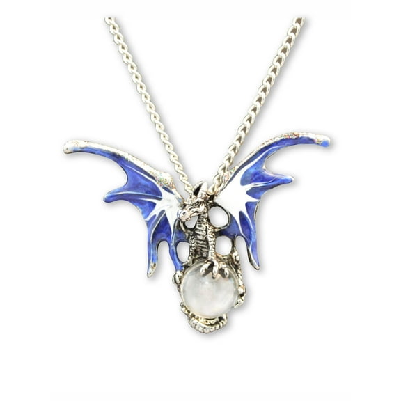 Mystical Blue Dragon with Clear Crystal Ball Medieval Renaissance Pendant Necklace by Real Metal NK-136CL