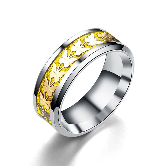 DAMAIE Femmes Hommes Mode Style Simple Bagues Papillon en Acier Inoxydable Bijoux, Taille 6-13