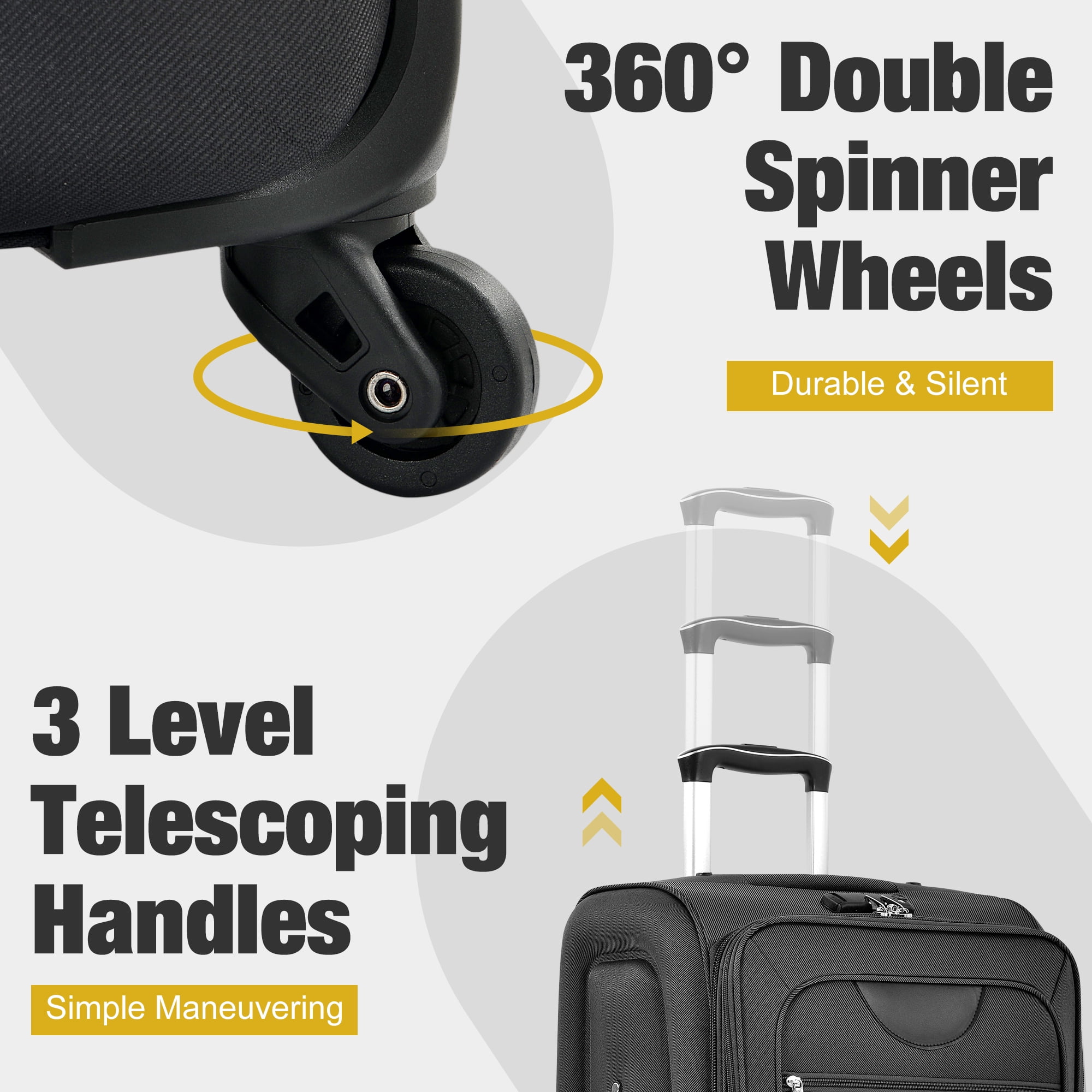 imerelez Softside Luggage Expandable 3 Piece Set Suitcase with Duffel Bag Upright Spinner Softshell Lightweight Luggage Travel Set