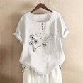 thumbnail image 1 of CHOK Hauts en Solde pour Femmes Boutons Col Rond Manches Courtes Imprimé Floral Boutons Coton Lin Vintage, 1 of 5
