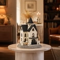 thumbnail image 6 of Liamobondopolis Light Up White Ceramic Spooky Mansion Figurine with Ghost Pumpkin Tombstone Decor for Halloween Tabletop Fireplace Mantel Farmhouse Holiday Decor 8 In, 6 of 7