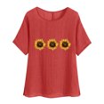 thumbnail image 5 of lcziwo Womens Summer Cotton Linen Beach Tops Fashion Sunflower Print Tunic Tees Loose Casual Crewneck Short Sleeve Flowy Blouses Weekly Sales Red XXL, 5 of 8