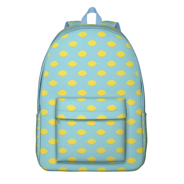 Retro Lemon Pattern School Backpack, Summer Citrus Fruit Print Vintage Floral Daypack with Cute I Love Lemons Design