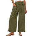 thumbnail image 2 of Women's Soft Nylon Spandex Stretch Trousers, Elastic Waist Straight Leg Long Pants with Functional Pockets, Tummy Control Slimming Fit, Casual Daily Wear, Work & Weekend | TruHer,Army Green L, 2 of 7